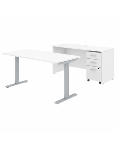 Bush Furniture Studio C 60" W Height Adjustable Standing Desk, Credenza and Mobile File Cabinet (Shown in White)