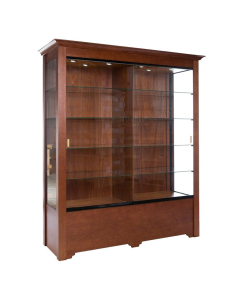 Tecno Rectangular Display Case with Divider 64.5" W x 20.5" D x 75.25" H (Shown in Sienna Cherry with Black Frame)