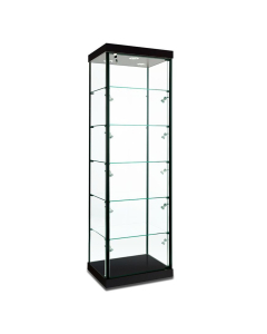 Tecno Rectangular Tower Display Case 24" W x 18.5" D x 79.5" H (Shown in black with black frame; sidelights not included)