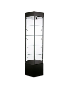 Tecno Hexagonal Tower Display Case 25" W x 21.75" D x 73" H (Shown in Black with Black Frame)