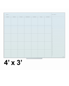 U Brands 4' x 3' White Frosted Glass Monthly Calendar Whiteboard
