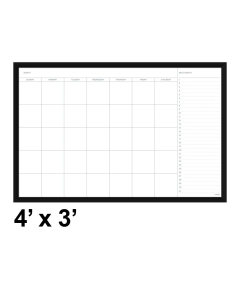 U Brands 4' x 3' Black Aluminum Frame Magnetic Monthly Calendar Painted Steel Whiteboard