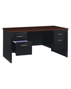 Hirsh Modular 60" W x 30" D Double Pedestal Desk (Shown in Black/Walnut)