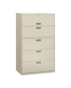 HON Brigade 695LQ 5-Drawer 42" Wide Lateral File Cabinet, Letter & Legal Size, Light Gray