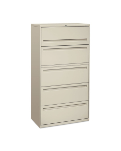 HON Brigade 785LQ 5-Drawer 36" Wide Lateral File Cabinet with Roll-out Posting Shelf, Letter & Legal, Light Gray