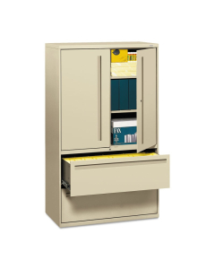 HON Brigade 795LSL 2-Drawer 42" Wide Lateral File Cabinet with Storage Cabinet, Letter & Legal Size, Putty