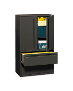 HON Brigade 795LSS 2-Drawer 42" Wide Lateral File Cabinet with Storage Cabinet, Letter & Legal Size, Charcoal