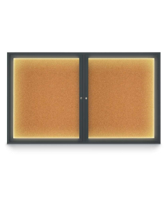 United Visual Products UV317I 60" x 36" Double Door Traditional Indoor Enclosed Bulletin Boards with Lights