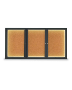 United Visual Products UV318I 72" x 36" Triple Door Traditional Indoor Enclosed Bulletin Boards with Lights