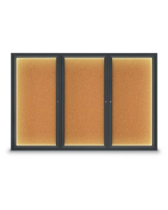 United Visual Products UV319I 72" x 48" Triple Door Traditional Indoor Enclosed Bulletin Boards with Lights