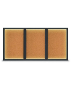 United Visual Products UV320I 96" x 48" Triple Door Traditional Indoor Enclosed Bulletin Boards with Lights