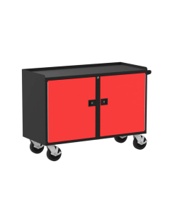Valley Craft 48" W x 21" D x 36" H Deluxe Mobile Workbench, Doors, Red/Black