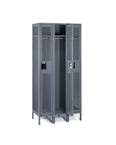 Tennsco Ventilated Assembled Single Tier 3-Wide Metal Lockers with Legs (Shown in Medium Grey)
