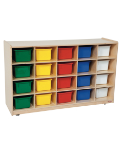 Wood Designs 20-Cubby Classroom Storage Unit with Assorted Trays, Birch, 30" H x 48" W x 15" D