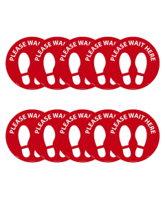 National Marker 8" Round Temp-Step Vinyl Please Wait Here Floor Decal, Pack of 10, White on Red