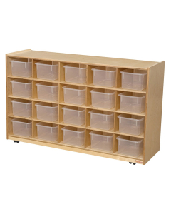 Wood Designs Classroom 20-Cubby Mobile Storage with Clear Trays, 30" H x 48" W x 15" D