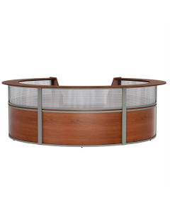 Linea Italia 142" W Curved 5-Section Office Reception Desk with Clear Acrylic Panel (Shown in Cherry)