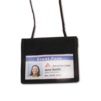 Advantus 4 34 x 4 18 Horizontal ID Badge Holder with Convention Neck Pouch Black 12Pack
