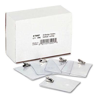 Advantus 3 x 4 Vertical ID Badge Holder with Clip Clear 50Pack