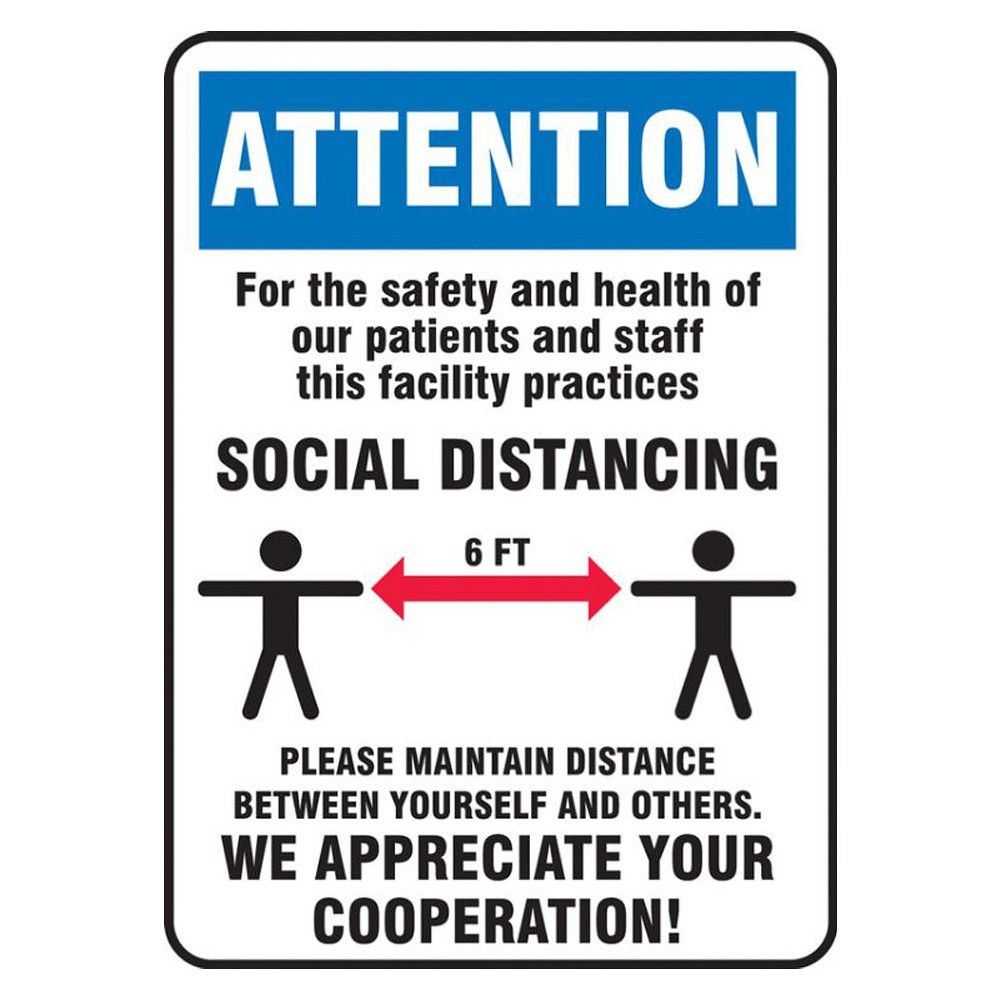Accuform 7 x 10 Plastic Blue Practice Social Distance Safety Sign