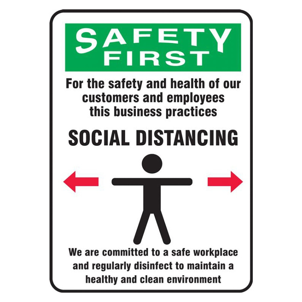 Accuform 7 x 10 Adhesive Vinyl Green Practice Social Distance Safety Sign