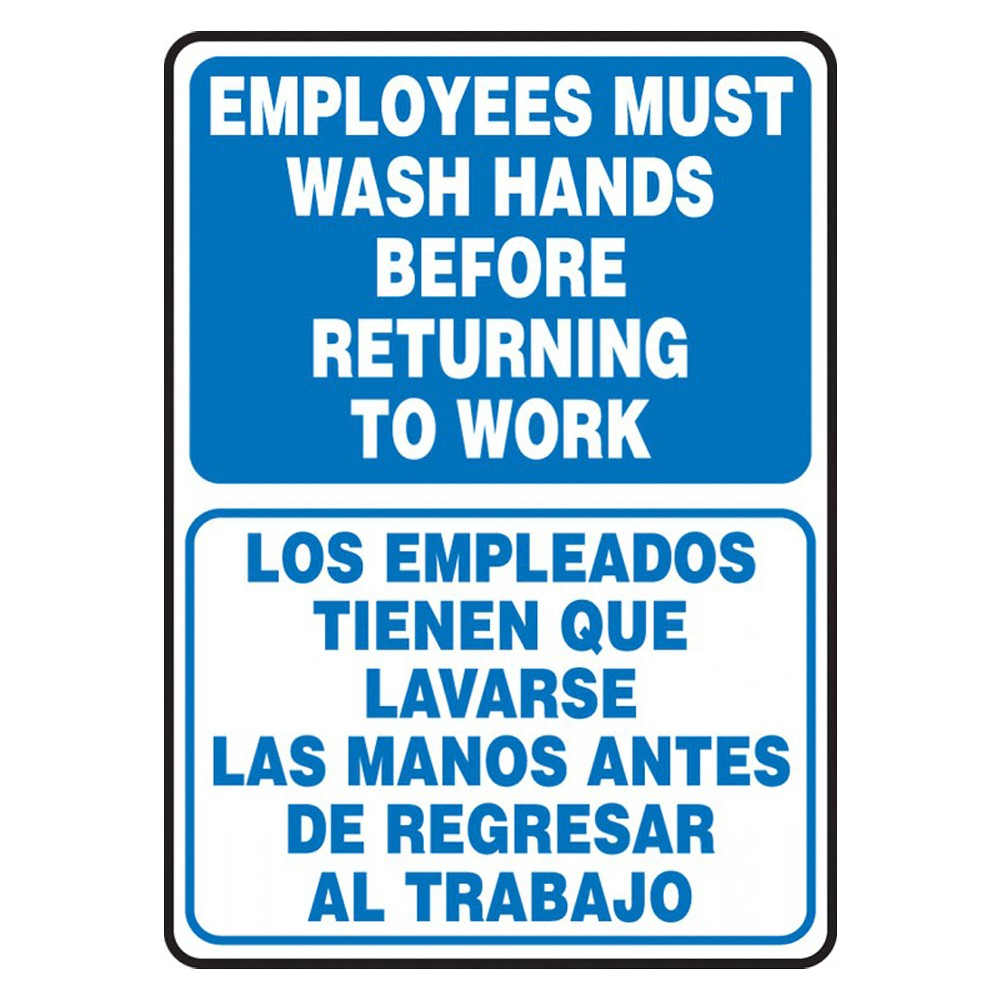 Accuform 14 x 10 Adhesive Vinyl Bilingual Employees Must Wash Hands Safety Poster