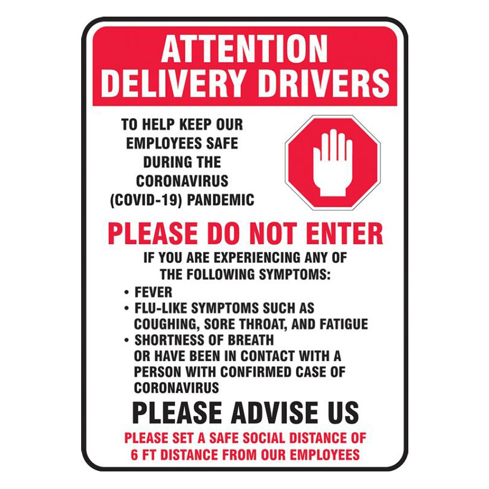 Accuform 14 x 10 Aluminum COVID 19 Delivery Drivers Safety Poster